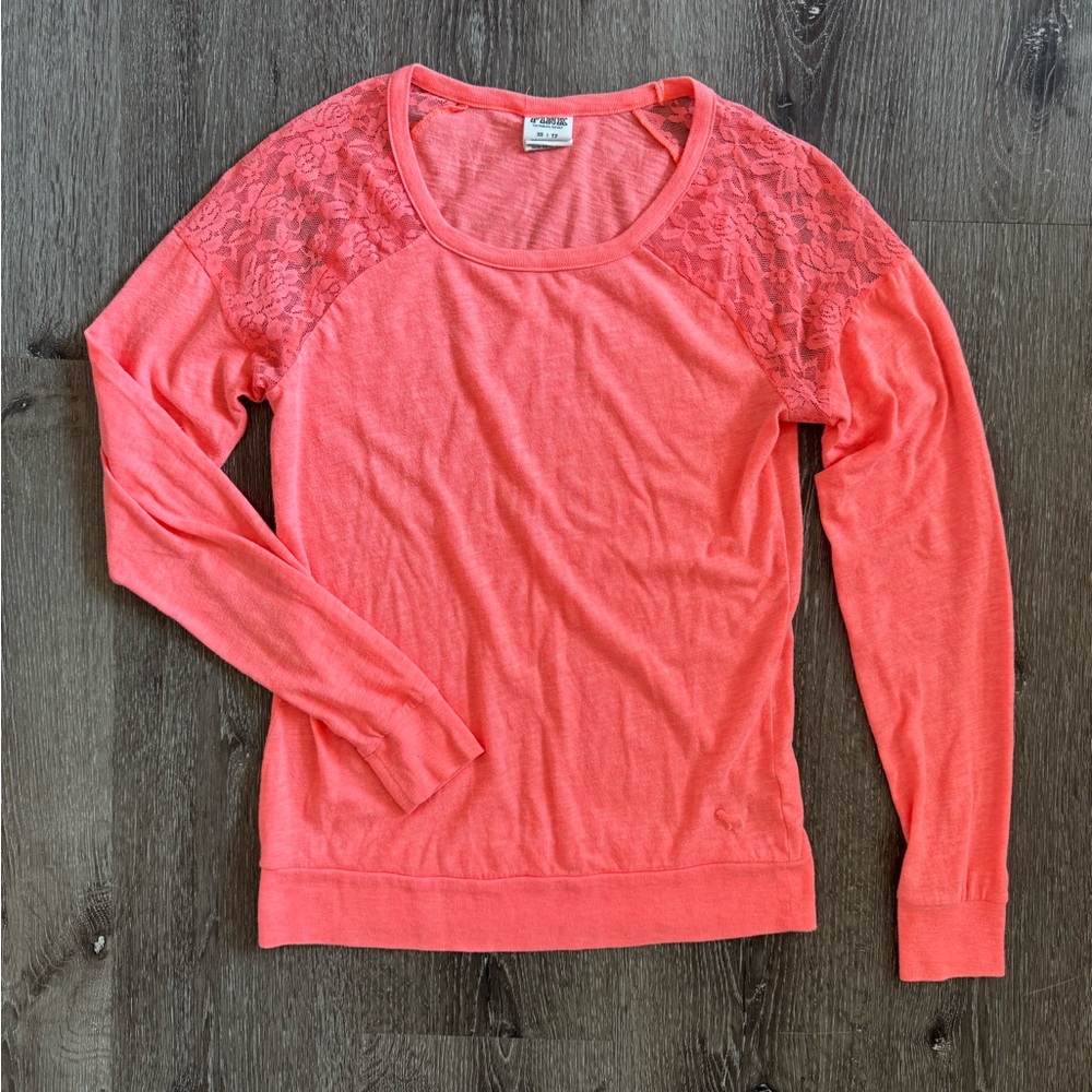 Victoria’s Secret PINK Lace Shoulder Long Sleeve Top Coral / Peach Color